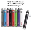 Original Vision Evod Bottom Twist Ego C ugo VV VAPE PEN Batteri 510 Trådvariabel Spänning 3.3V-4.8V 650MAH 900MAH + Micro USB-laddare