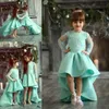 Shinning Girl039s Pageant Vestidos 2021 Sheer Neck Frisado Cristal Cetim Menta Verde Flor Menina Vestidos Formal Vestido de Festa Para Teen2858226