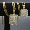 New Silver Gold Plated Bold Statement Cuban Chain Necklaces For Men Women Full Shining CZ Crystal Square Pendant Necklace Hiphop J7391653