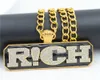 Hip Hop Hop Mens Long Link Gioielli a catena piena Iced Out Rhinestones Rich Letters Necklace Gold The Rap of China7316941