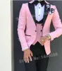 2019 Nova Chegada Do Noivo Smoking Padrinhos Rosa Repicado Lapela Melhor Homem Terno de Casamento dos homens Blazer Ternos Custom Made (Jacket + Pants + Bow + Vest)
