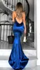 Sparkly Dark Blue Mermaid Suknie Wieczorowe Backless Spaghetti Paski Sexy V-Neck Specjalne okazje Dresses Kobiety Prom Party Suknie