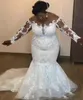 Plus size sereia vestidos de casamento 2019 fora do ombro puro mangas compridas vestidos de noiva tule varrer trem vestidos feitos sob encomenda