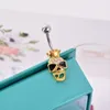 316L Surgical Steel Enchanted Crown Skull Navel Ring Clear Rhinestone Crystal Navel Bars / Belly Button Ring