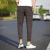 Kuangnan Casual Plaidbyxor Män Drawstring Streetwear Ankellängd Harembyxor Män Joggers 5XL Kläder 2018 Höst