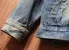 Fashion Denim Jacket Men Designs Money Print Patch Blue Jean Jacket For Men Hip Hop Distressed Hole Denim Jackets