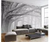 Al por mayor-Personalizada foto mural de la pared papel pintado Retro nostálgico moderno en blanco y negro bosque árbol grande arte tv fondo de la pared decoración del hogar