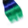 Three Tone #1B/Blue/Green Ombre Brazilian Virgin Human Hair Bundles Deals 3Pcs Lot Silky Straight Human Hair Weaves Weft Extensions