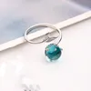 925 Sterling Silver Open Blue Crystal Mermaid Bubble Rings for Women Girls Gift Statement Jewelry Adjustable Size Finger Ring xmas5874779