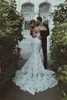 2019 Nova Moderna Sereia Vestidos de Casamento Querida Árabe Cheia de Renda Apliques Longo Tribunal Trem Plus Size Aberto Para Trás Vestidos de Noiva Vestidos
