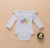 赤ちゃんの服2018最新のイースターの日服女の子ジャンプスーツカラフルな卵長袖レースロンパ+クラウンヘアバンド2個の赤ちゃん女の子服