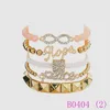 3 pcs Punk Esperança Paz Infinito Rivet Beads Pulseira Conjuntos Mulheres Cor de Ouro Multilayer Presente Jóias B0404