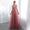 2019 Abiti da sera lunghi Dusty Pink Formal Prom Dresses Evening Wear Sexy perline Party Dress Dress 2019