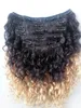 Оптовая продажа бразильские человеческие волосы VRGIN REMY Extension Extension Clip в вьющиеся волосы в стиле волос натуральный черный 1b / блондинка омбре