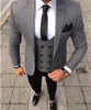 Winter Fashion Gray Tweed Bruidegom Tuxedo Uitstekende Man Blazer Notch Revers One Button Mannen Business Diner Prom Pak (Jas + Broek + Tie + Vest) 182