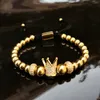 Braccialetti con ciondoli Braccialetti con perline in acciaio al titanio e metallo dorato da 6 mm Braccialetti con corona Gioielli intrecciati Regalo San Valentino Vacanze Natale