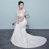 Elegante Lace Trumpet Vestidos De Casamento Plus Size Applique Vintage O Pescoço Sereia Vestido De Noiva vestido de festa