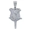 Nouveau collier pendentif pétales de fleur de Rose avec chaîne de corde glacé Zircon cubique Bling hommes Hip Hop bijoux 315o