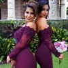 2018 Abiti da damigella d'onore lunghi a sirena bordeaux economici Abiti da damigella d'onore con spalle scoperte in pizzo con applicazioni di perline Plus Size Custom Made