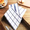 3 pièces de haute qualité bleu blanc serviette vérifier rayé torchon cuisine serviettes serviettes nappe 100 coton fil teint tissu