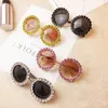 New design Ladies Fashion Luxury Rhinestone Round Model shooting Sunglasses Metal frame Crystal Sunglasses for Summer Beach Decoration