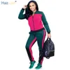 Haoyuan Mulheres Duas Parte Outono Outono Inverno Sweatsuit Plus Size Tops e Calças Suor Suites Tracksuits 2 Peça Conjuntos de Correspondência