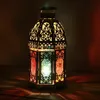 Vintage Metal Hollow Candle Holder Color Glass Crystal Moroccan Candlestick Hanging Lantern Wedding Party Home Decor