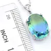 Hot Oval Vintage Rainbow Wisiorki Tourmaline Crystal Rhinestone Silver Wedding Women 925 Sterling Silver Naszyjnik Wisiorki 1318mm