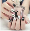 24pieces False Nails For Kids Children black and white 3D Fashion Cute Style Short Artificial Fake Nail Tip Free Glue DIY Tool