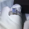 choucong Gioielli vintage Anello con diamante Diamonique da 3 ct taglio principessa Fedi nuziali di fidanzamento in oro bianco con set per donna