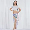 Kadınlar Dans Giyim Spandex Sıkı Giysi Renkli Squama Aşırı Etek Sequins Kalça Eşarp Göbek Kostüm Seti 2 adet
