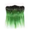 Ombre Green Virgin Бразильские человеческие волосы 4 пучка с кружевом Фронтальная застежка 13x4 Прямой # 1B / Зеленый Ombre Человеческие волосы ткет с фронтальной