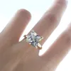 1 Pcs New Gold Color Square Shape Ring Princess Cut Stamp For Women Pave Zircon Stone Wedding Jewelry Inlaid Rings