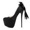 Chaussures de créateur sexy en satin noir pour femmes, grande taille 35 à 40 41 42 43 44 45, plateforme avec nœud papillon, talons ultra hauts de 16cm