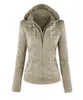 Women autumn new long-sleeved pure color zipper leather coat plus size jacket slim-fit hooded jacket XS-7XL