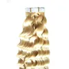 Blonde Tape Hair Extensions Bleach Blonde Skin Weft Tape in Curly Extension Hair 100g 40pcs Human Tape Hair Extensions adhesive