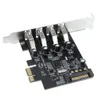 Freeshipping Promotion！ホット4ポートスーパースピードUSB 3.0 PCI Expressコントローラカードアダプタ15ピンSATA電源コネクタロープロファイル