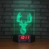 Millu Deer Clock 3D Illusion Night Lights LED 7 Couleur Changement de bureau Lampe de bureau DÉCOR HOME # R42