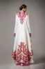 Elegant Long Sleeves Evening Dresses White Red Embroidery Satin Chiffon Saudi Arabic Women Formal Dresses Indian Party Dresses