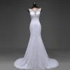 Hot Sale Gratis Frakt Elegant Vacker Lace Blommor Mermaid Bröllopsklänningar Vestidos de Noiva Robe de Mariage Bridal Dress