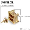 Hip Hop nuevo personalizado Iced Out Gold Color Micro pavimentado Zircon Square Stud pendiente con tornillo Back Bling joyería para mujeres y hombres