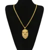 Nieuwe mode persoonlijkheid Men Hiphop ketting geel goud vergulde roestvrijstalen masker hang ketting met 5 mm 70 cm Cubaanse ketting voor mannen