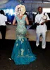 Sexy African Traditional mermaid Wedding Dresses Turquoise Blue V-neck Gold Appliques Tulle Sweep Train Nigeria Bridal Gowns