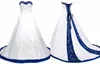 Королевское синее и белое свадебное платье с вышивкой принцессы из атласа трапециевидной формы на шнуровке сзади со шлейфом и блестками из бисера, длинное дешевое свадебное платье Gow278H