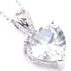 10st Luckyshine Äkta hjärta eld Vit Topaz Gems Pendants Sliver Kvinnor Bröllopsfest Cubic Zirconia Ädelsten Hängsmycken Halsband