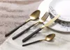 Jankng 30pcs / parti lyx guld dinner program set svart handtag guld bestick set bordsartiklar rostfritt stål kniv gaffel bestick set