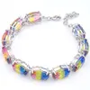 Luckyshine 6pcs cadeau de vacances brillant cristal arc-en-ciel ovale bicolore tourmaline gemme 925 bracelets en argent bracelets femmes bracelets de fête