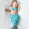 Meninas recém-nascidas Crochet Blue Sereia Cauda Fato Fotografia Pôsteres Adolescentes Menina Infantil Mermaid Cocoon Photo Adereços