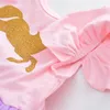 Babyflickor Tryckt Romper Cartoon Rainbow Hästklänning Barn Lace Tutu Fly Sylse Jumpsuits Kids Clothing C3731