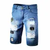 HOT 2018 Fashion Casual Pantaloncini hip-hop in denim elasticizzato da mendicante da uomo con ricamo in stoffa apposta